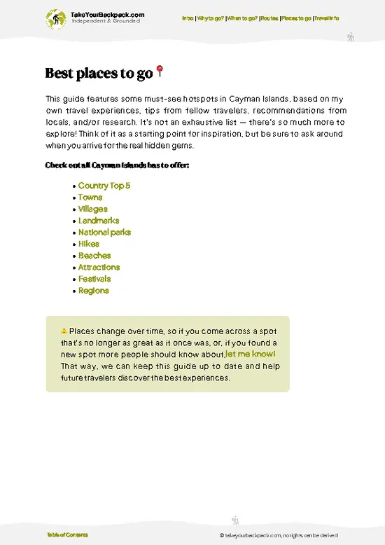 example page 5 from our offline Travel Guide for Cayman Islands
